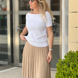 Tree Silk Knit Flared Skirt - Beige
