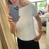 Silk Tree Boat Neck Knit Blouse - White