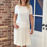 Silk Tree Boat Neck Knit Blouse - White