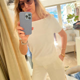 Silk Tree Boat Neck Knit Blouse - White