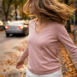 Extrafine Merino Audrey V-Neck Rose Powder