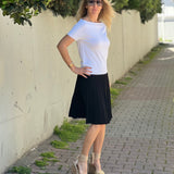 Bamboo Silk Knit Flared Skirt - Black
