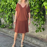 Tree Silk Knit Flared Skirt - Cinnamon