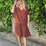 Tree Silk Knit Flared Skirt - Cinnamon